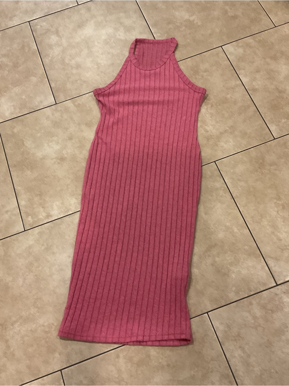Sleeveless Ribbed Midi Dress in Barbie Pink